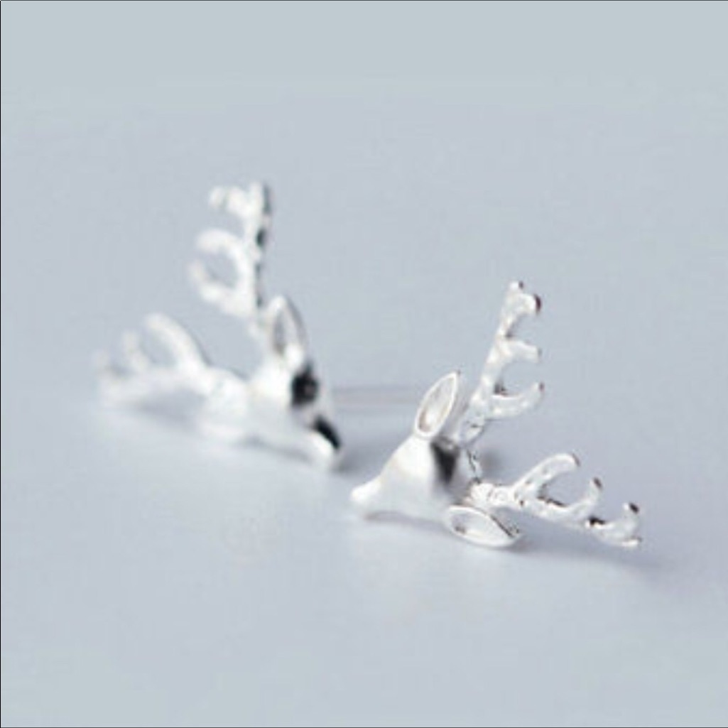Sterling Silver Deer Antler Earrings